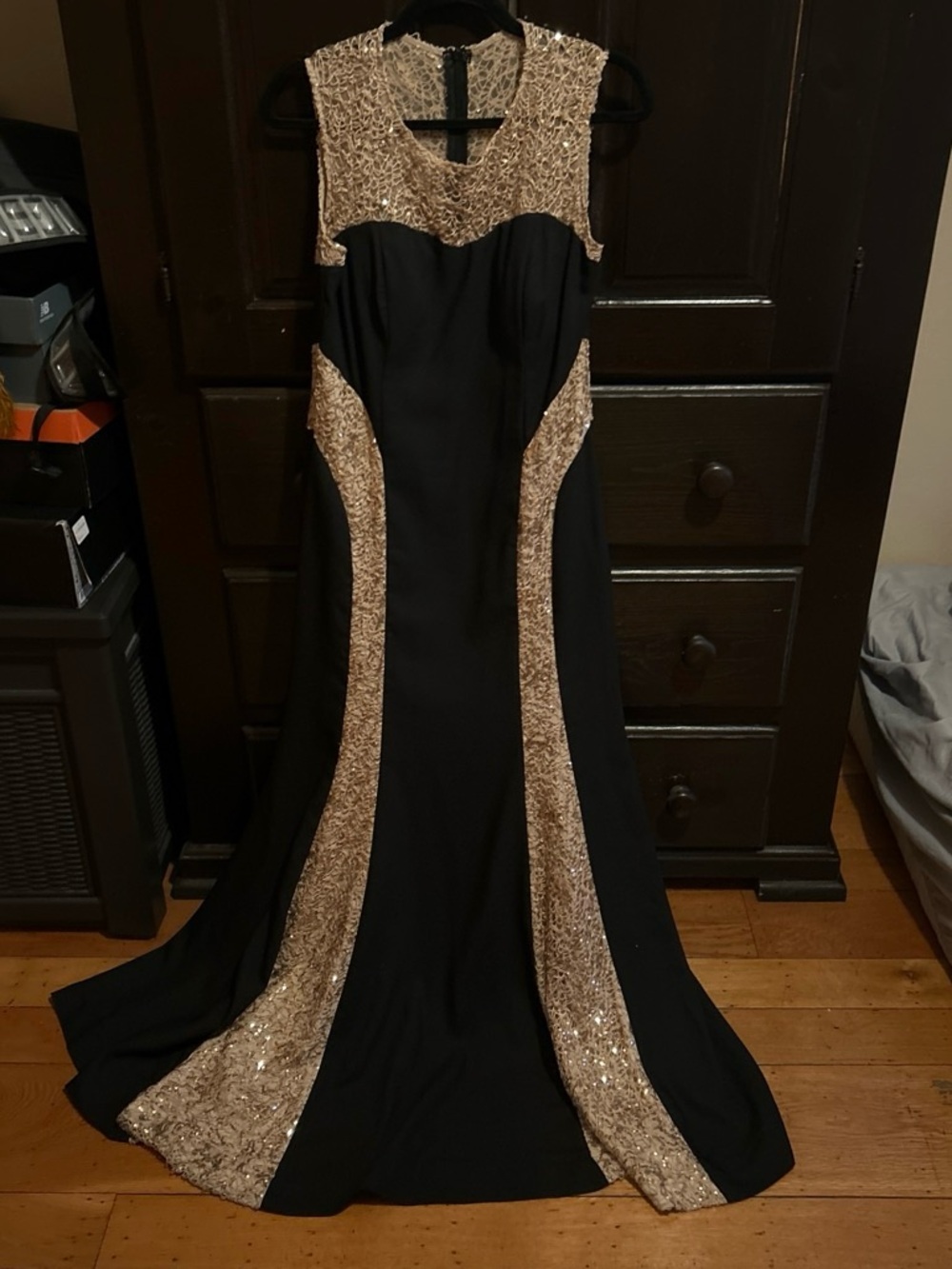 Que Black Maxi Gown with Gold Sequin Insets